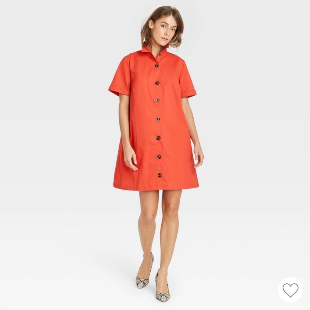Women's Short Sleeve Button-Up Trapeze Dress - Who What Wear™ Red S 20